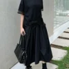 S80fc2f9789e94d0f81d975dc14c2c712O.webp Women Black Irregular Mesh Spliced Big Size T-shirt New Round Neck Short Sleeve Fashion Tide Spring Summer 2026