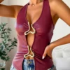 S82cab2ae27e5403aad52272689b86850L.webp Women's Croc Embossed Halter Neck Tank Top Faux Leather Fitted Top Edgy Spring Summer Chic Daily Slim Fit Top