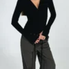 Fashion Single Breasted Shirt Women Casual Lady Solid Long Sleeve Hollow-out Split Bodycon Top 2026 Spring Daily Highstreet Tops