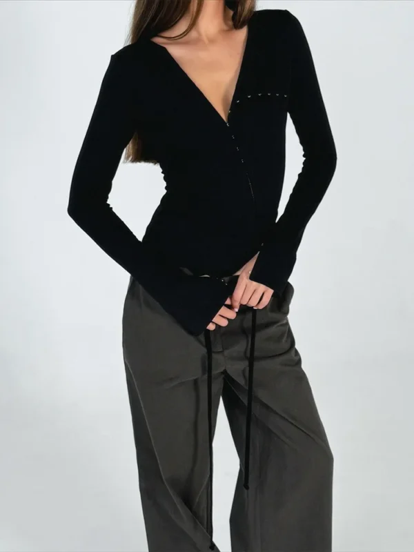 Fashion Single Breasted Shirt Women Casual Lady Solid Long Sleeve Hollow-out Split Bodycon Top 2026 Spring Daily Highstreet Tops