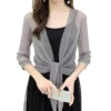 S83c954e02f174a69a73e16038965eaeaR.webp Women's Sparkling Lace-Up Cardigan Summer Sheer Cover Up Lightweight Loose Blouse Half Sleeve Beachwear Casual Glitter Jacket