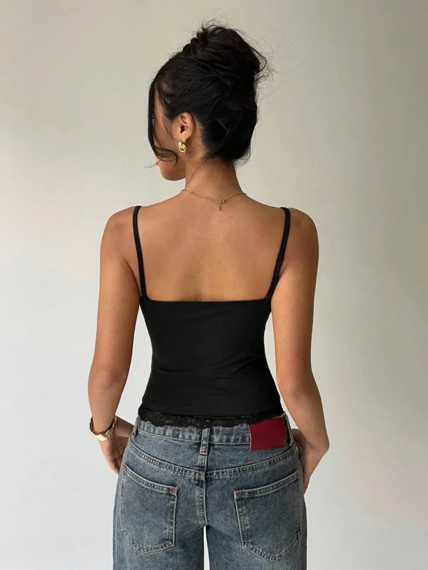S8590f6c8da144813a82aa52d36c965304.webp Women's Sexy Lace Trim U-Neck Basic Solid Color Slim Fit Cami Top Casual Spaghetti Straps Backless Crop Top Spring/Summer 2026