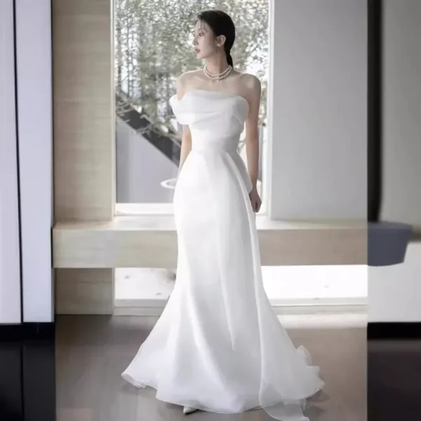 S88e339b16c9d498983ba34fccd7caa46x.webp French One Shoulder Light Wedding Dress, Bridal Forest Style Outward Yarn, Simple White Dress, Fish Tail Welcome Yarn 2026