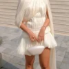 S89541cd56a754533970a938b5951a7bcA.webp TWOTWINSTYLE Solid Spliced Mesh Mini Dresses For Women O Neck Sleeveless High Waist Temperament Mini Dress Female Fashion New