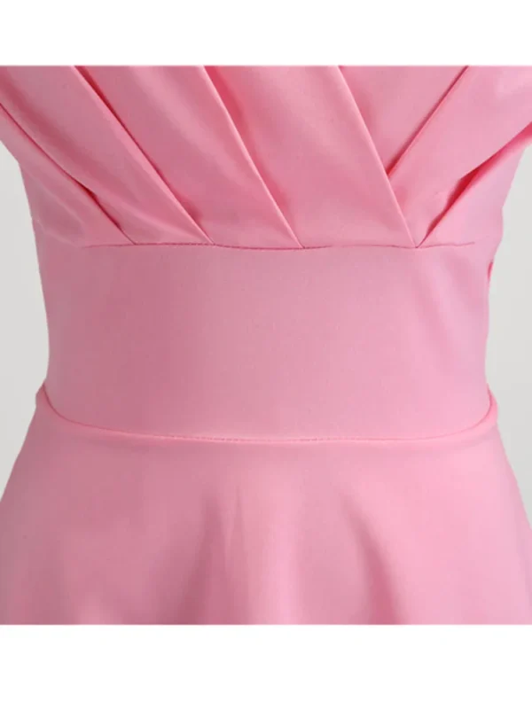 S8ae23c9921de40b18132850f0d2c79494.webp Pink Summer Dress Women V Neck Vintage Robe Elegant Retro pin up Party Office Midi Dresses