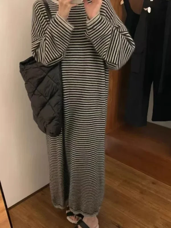 S8bbd306b481a43268b4afb6831cbca0bn.webp Lazy and comfortable 100% pure cashmere straight striped dress Joker knit bottoming shirt sweater skirt in autumn and winter
