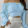 S8c410e8af4aa45cb9329fe128ff22ab81.webp Women Elegant Boho Print Blouse Casual Long Lantern Sleeve Off Shoulder Slim Shirt Female Chic Cropped Top Summer Tunics