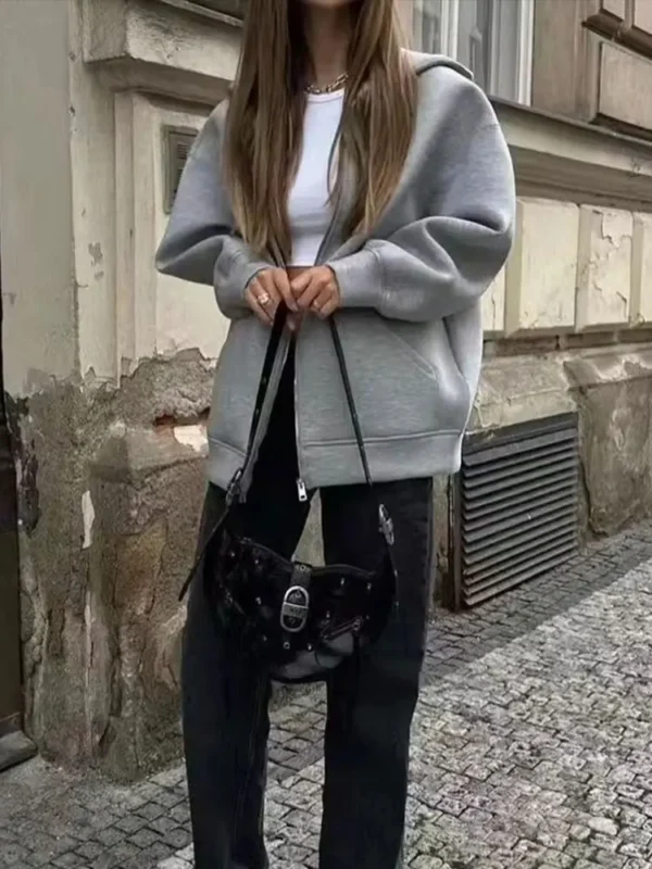 S8fe7353bd33d4aea9672669ad34f153ay.webp HH Autumn Winter Women's Zipper Hoodie Coat High Street Double Pockets Oversize Jakcet Loose Sweatshirts Outerwear Top