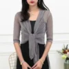 S9012f28b813a47d6a760414f9a34fb61R.webp Women's Sparkling Lace-Up Cardigan Summer Sheer Cover Up Lightweight Loose Blouse Half Sleeve Beachwear Casual Glitter Jacket