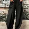S906140aa5da44a9eb4d47b850aa2f393e.webp Plus Size Women's Cotton-Linen Harem Trousers Retro Loose-Fit Casual Trousers Elasticated Waistband Workwear Wide-Leg Trousers