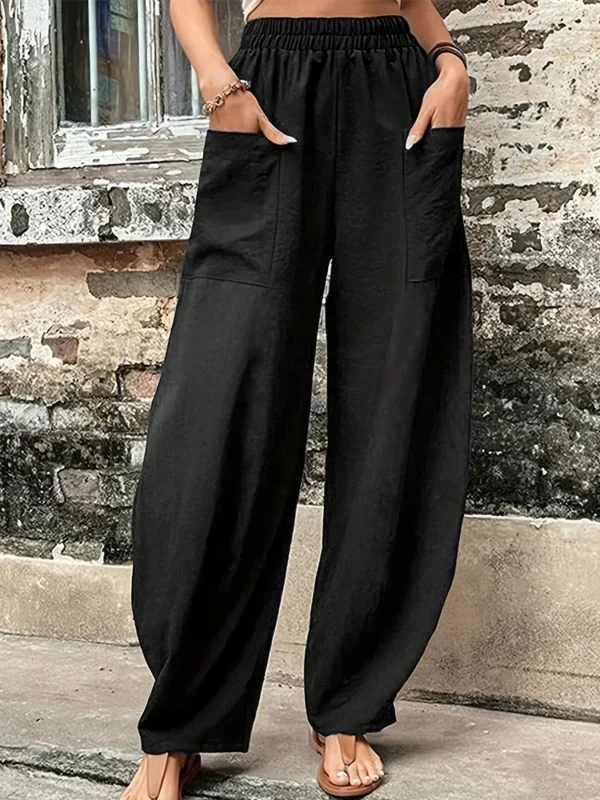 S906140aa5da44a9eb4d47b850aa2f393e.webp Plus Size Women's Cotton-Linen Harem Trousers Retro Loose-Fit Casual Trousers Elasticated Waistband Workwear Wide-Leg Trousers