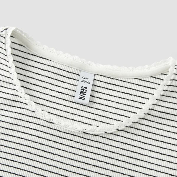 S93e8165efe344da5a6e1cfb886e8dcdcK.webp Semir Womens Tshirt 2026 Short Lace Crew Neck Slim Striped Elegant Gentle Casual Soft