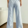 Women's Striped Wide-Leg Pants Elegant Casual Mid Waist Trousers Summer