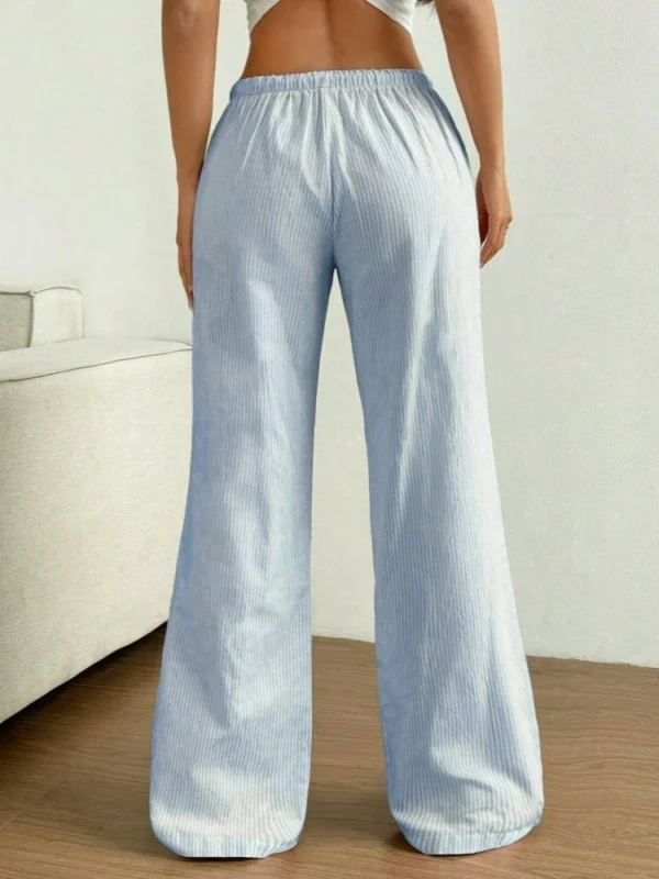 Women's Striped Wide-Leg Pants Elegant Casual Mid Waist Trousers Summer