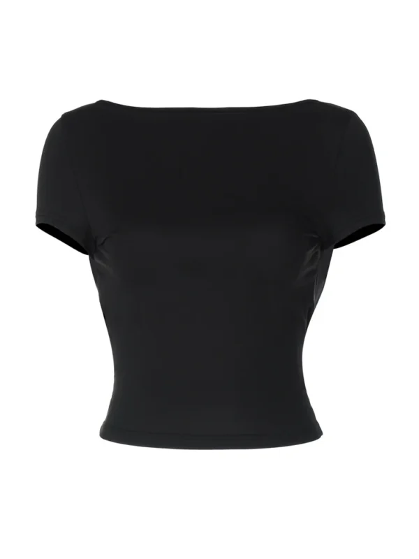 Women's O Neck Short Sleeve Backless Ruched Crop Top Y2K Streetwear Summer Spring Casual T-Shirt Dropshipping