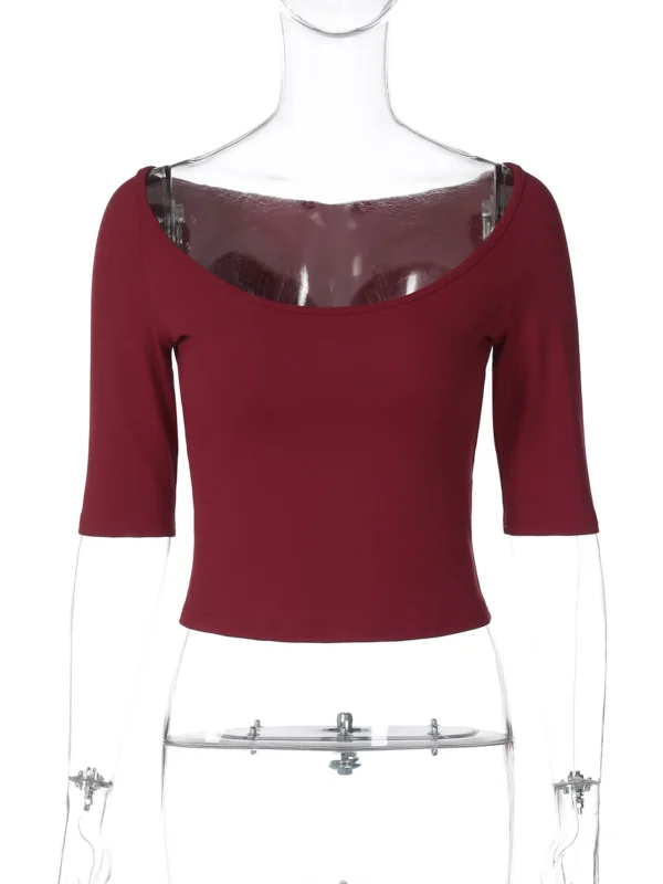 Dulzura Autumn Latest Solid U-Neck Half Sleeves Slim Fit T-Shirt Women'S Causal Versatile Y2K Top Party Club Street Style Outfit