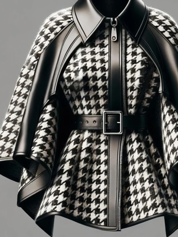 Sa3fc9b9e7a0148978dd848bb738704e5S.webp Houndstooth Pattern Women's Jacket Asymmetrical Cape Sleeves Fashionable Harajuku Street Style Zipper Loose Jacket