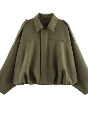 Sa50828c2da8143fda8aff94432ce6370d.webp Women's Bomber Jackets Coats Fashion Turn-down Collar Long Sleeve Loose Coats Vintage Female Outerwear Chic Tops