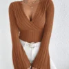 Sa560208d243d4d09a627ff33c3cc0d44d.webp Women's V-neck Long-sleeved Slim Fit Striped T-shirt Knitted Bottoming Shirt for Fall And Winter Sexy Knit Top