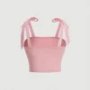Solid Tie Shoulder Ruched Wide Strap Slim Fit Crop Top for Women Summer 2024 Y2K Clothes Pink Backless Cami Top Streetwear