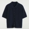 Saab0d52aa16d434388ee03c54395f9efD.webp Ethereal costume 2026 YAZHIMEI summer new style of Ladies' casual fashion slim-fitting Navy blue short-sleeved POLO cardigan
