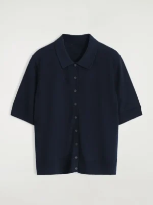 Ethereal costume 2026 YAZHIMEI summer new style of Ladies' casual fashion slim-fitting Navy blue short-sleeved POLO cardigan