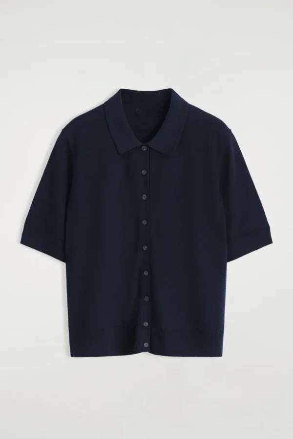 Saab0d52aa16d434388ee03c54395f9efD.webp Ethereal costume 2026 YAZHIMEI summer new style of Ladies' casual fashion slim-fitting Navy blue short-sleeved POLO cardigan