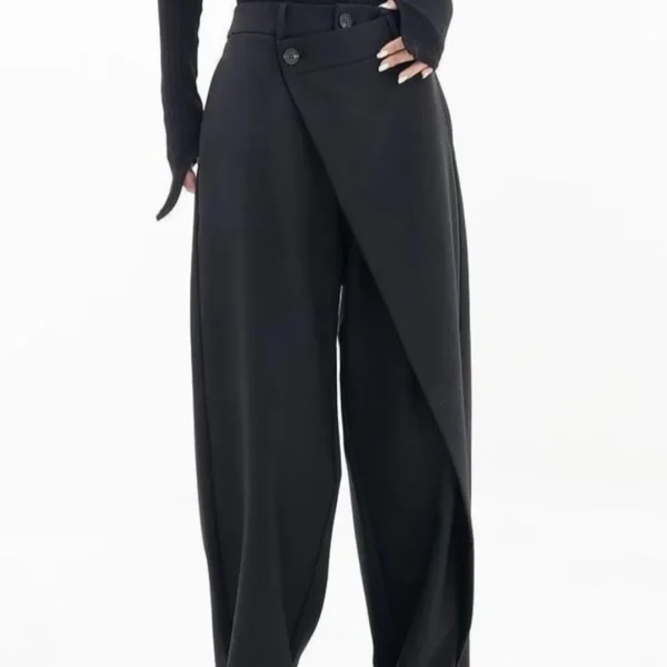 Saca9e3cbd8ff4324829aaaad8d5ecaafx.webp Matakawa Irregular Solid Women Pants Spring Autumn Loose Streetwear Pantalones De Mujer Fashion Patchwork Wide Leg Trousers