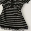 Sae1e10cd27ef46efbc36ec5552f3e174r.webp Gothic Harajuku Y2K Women's Crop Top Casual Slim Fit Striped Lace Bow Button Design Short Sleeve T-Shirt Chic Trendy Streetwear