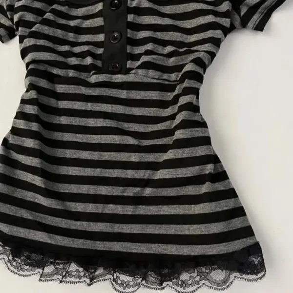 Sae1e10cd27ef46efbc36ec5552f3e174r.webp Gothic Harajuku Y2K Women's Crop Top Casual Slim Fit Striped Lace Bow Button Design Short Sleeve T-Shirt Chic Trendy Streetwear