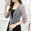 Sb0cd6cf04d454f42b058c4c9b0420d69g.webp Women's Sparkling Lace-Up Cardigan Summer Sheer Cover Up Lightweight Loose Blouse Half Sleeve Beachwear Casual Glitter Jacket