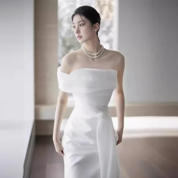 Sb31b7627289b4a848dc20c69d447e3d8U.webp French One Shoulder Light Wedding Dress, Bridal Forest Style Outward Yarn, Simple White Dress, Fish Tail Welcome Yarn 2026