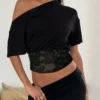 Sba5041ac60904d58897a644862138266N.webp Dulzura Inclined Shoulder Short Sleeve Slim Lace Patchwork T-Shirt Women'S Vintage Sexy Casual Y2K Top Party Club Summer Clothes