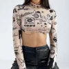 Sbb19244f4d7e49c1b6963bddbcda1cb8u.webp Women's Pattern Printed Semi Stand Collar Long Sleeve T-Shirt Spring Summer New Hot Selling Exposed Navel Top for Ladies