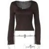 Sbb905256db3d492cad0c69a0e5d806c0P.webp Dulzura Square Collar Long Flare Sleeve Ruffles Patchwork T-Shirt Women'S Fashion Sexy Elegant Y2K Top Party Club Autumn Clothes