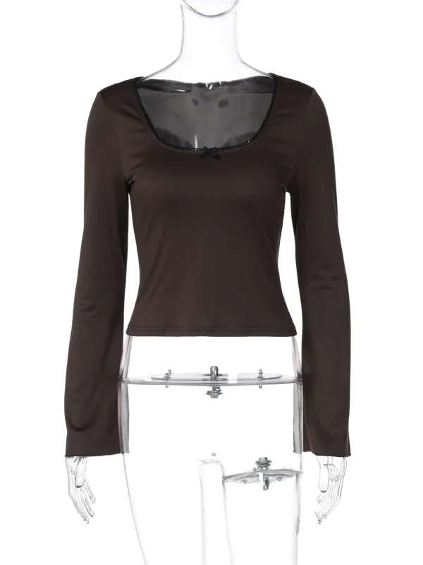 Sbb905256db3d492cad0c69a0e5d806c0P.webp Dulzura Square Collar Long Flare Sleeve Ruffles Patchwork T-Shirt Women'S Fashion Sexy Elegant Y2K Top Party Club Autumn Clothes