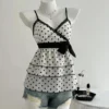 Sc1d9df133496436fae6a47f383470d685.webp French-Style Retro Lace Patchwork Color-Blocked Bow Polka Dot Camisole Sweet Youthful Stylish Slimming Vacation High-End Top for Women Women's Clothing