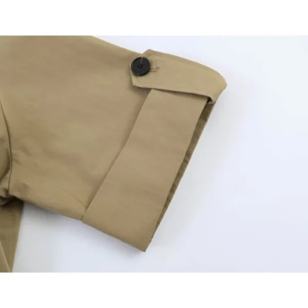 Women's Short Trench Coat New 2026 Spring Autumn Women Rolled-Up Sleeves Button Solid Color Elastic Waist Outerwear Female Tops