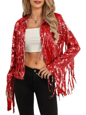 Sc29a56ef4fb842b4810244446657e7acO.webp 2025 New Fashion Women Disco Cowgirl Jacket Lightweight Casual Sequin Tassels Long Sleeves Cardigan Coat for Outwear Streetwear