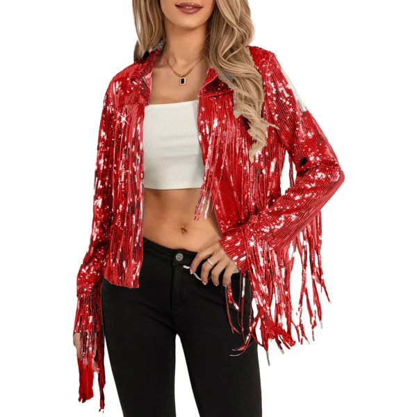Sc29a56ef4fb842b4810244446657e7acO.webp 2025 New Fashion Women Disco Cowgirl Jacket Lightweight Casual Sequin Tassels Long Sleeves Cardigan Coat for Outwear Streetwear