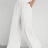 Women's Solid Color Loose Wide Leg Pants Casual Drawstring Straight Pants Pocket Casual Pants Trousers Loose High Waisted Pants