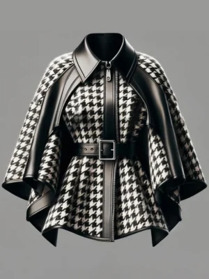 Sc899a4ecafc94858a117fe058d399c02V.webp Houndstooth Pattern Women's Jacket Asymmetrical Cape Sleeves Fashionable Harajuku Street Style Zipper Loose Jacket