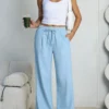 Women's Wide Leg Pants European and American women Fleece sweatpants,waist drawstring straight leg loose dance casual trousers
