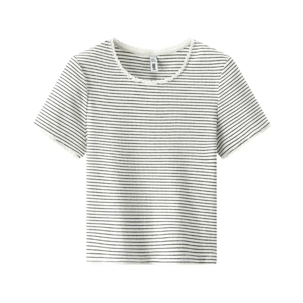 Scb3f5caf4ee54e1f938ef4d11722a37bC.webp Semir Womens Tshirt 2026 Short Lace Crew Neck Slim Striped Elegant Gentle Casual Soft