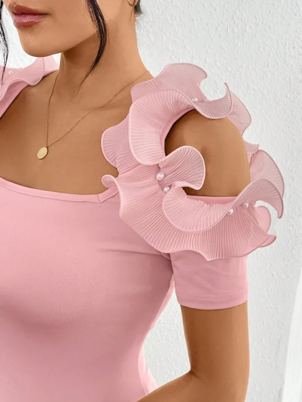 Scbb13a92882b49b2877b00f49a154ffe9.webp Fashionable ruffled T-shirt for women, short-sleeved, summer chic top, tight and slimming, elegant little shirt trend