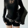 Scbef14bea289461e879d484ba3c6fca7Z.webp Turtleneck Top Y2k Clothes Black Gothic Cross Hollow Slimming Bottom T Shirt for Women Long Sleeve Sexy T-shirt Girls Tops