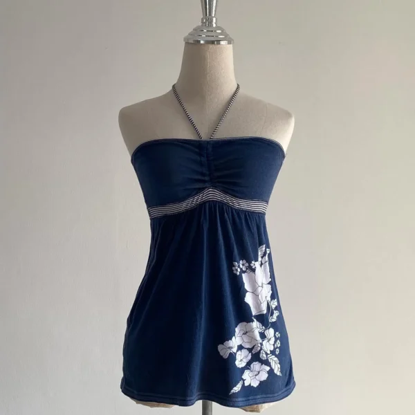 Scc92daa2d9104c99b5bda298ea56d6e5L.webp Fashion Y2K High Street Punk Classic Versatile Vests 2026 Summer New Floral Print Halter Lace-up Slim Tube Top Elegant Women Top