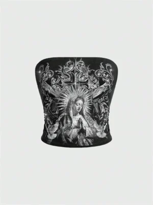 Scca1d9beb82f41b2b81df83dcdb39a25D.webp Gothic Print Tube Top for Women Summer Y2K Clothes Grunge Sleeveless Off The Soulder Crop Top Streetwear