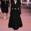 Suit Collar Spliced Office Lady Dress 2025 Spring Lace-Up Ruffled Cake Large Hem Design Sense Women's Long Dresses With Belt
