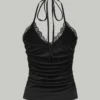 Sce230e3e7bac4b57aeb03a7385ea8757Y.webp Sexy Lace V-neck Cropped Halter Tops For Women Summer 2025 Solid Color Casual Sleeveless Backless Ruched Tank Top Tee Shirt
